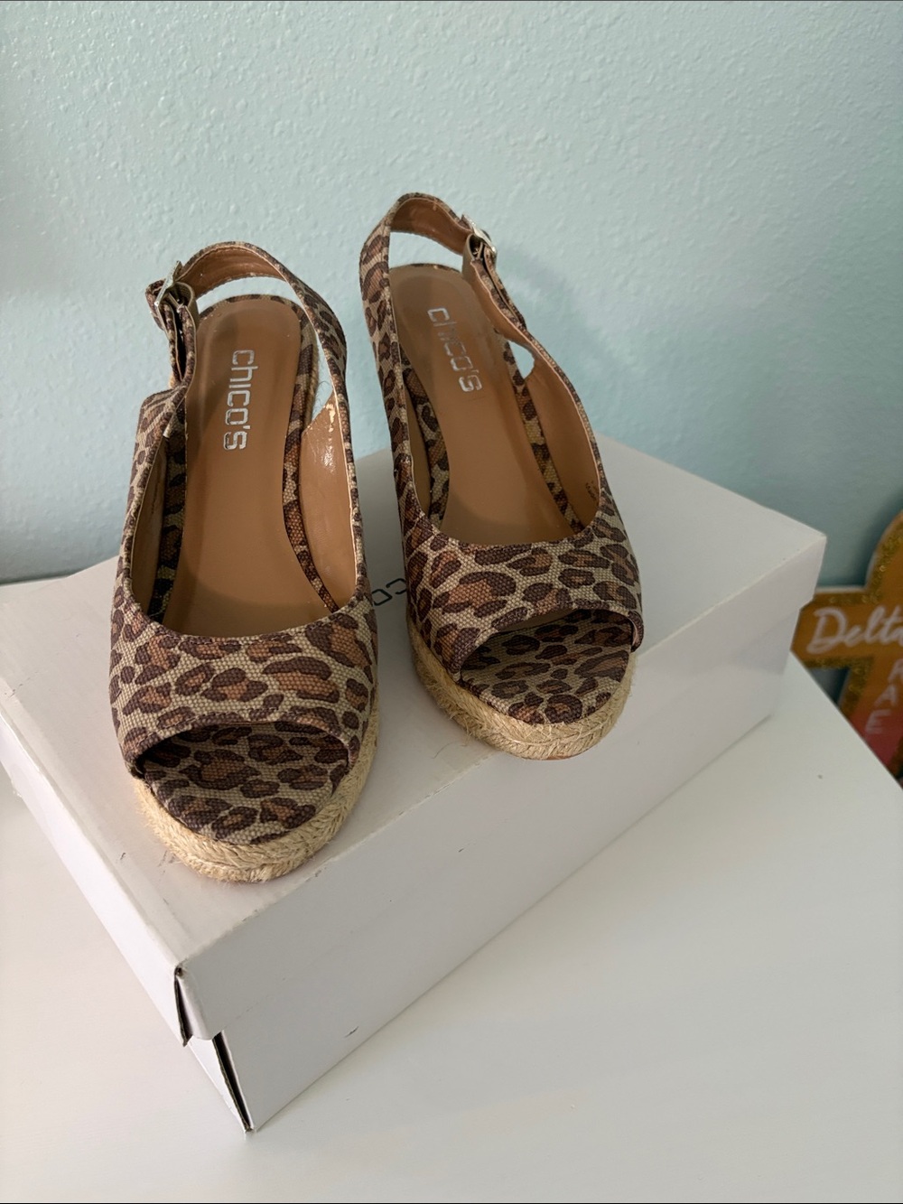 Chico's Leopard Print Espadrille Slingback Wedges - Brown/Tan